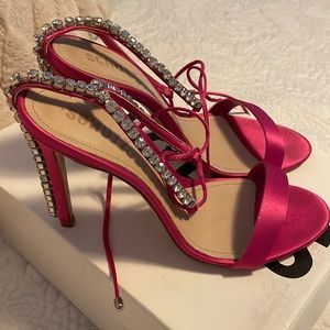 Schutz Hot Pink Islah Satin and Crystals Sandal
